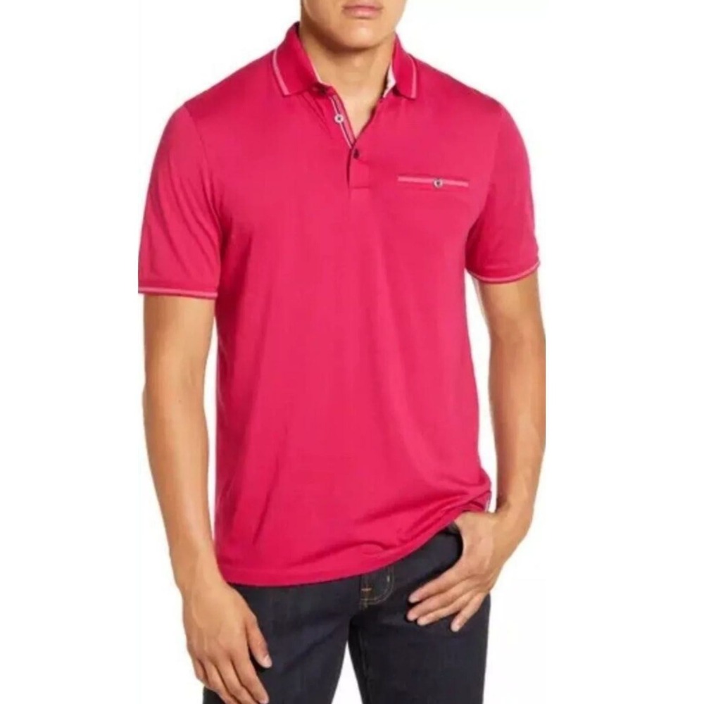 Ted Baker Polo Shirt Mens 6 Pink Short Sleeve Chest Pocket Casual Preppy